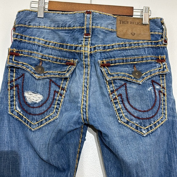 True Religion Denim - True Religion Jeans Ricky Relaxed Straight Distressed Womens Size 29 Flap Pocket